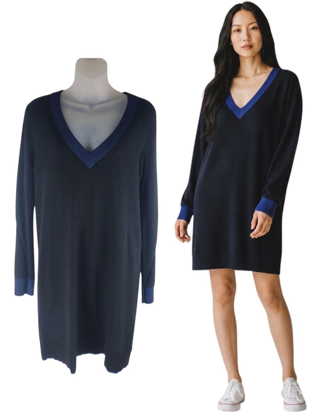 Rag & Bone Kendra V-neck Merino Sweater Dress Black Long Sleeve Size XS